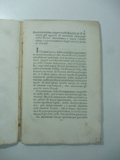 Rapporto...sopra gli oggetti di antichità rinvenuti nelle Terme Antoniane...